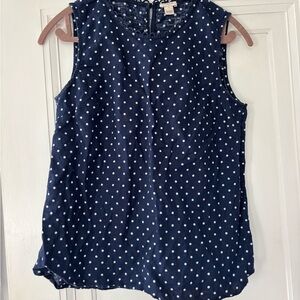 J. Crew Dark Blue Polka Dot Sleeveless Blouse